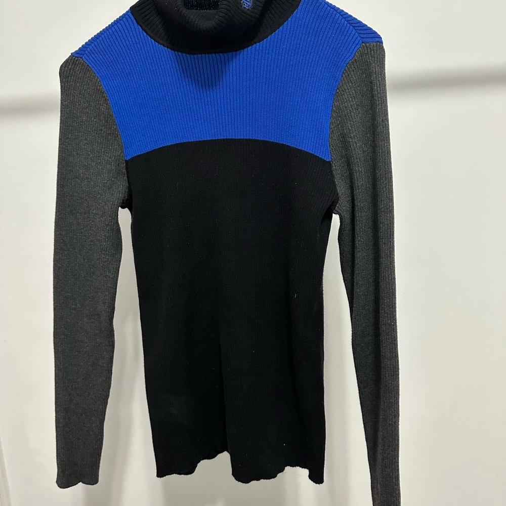 Lauren Ralph Lauren- Colorblock Turtleneck Sweater - Black, Blue, Gray